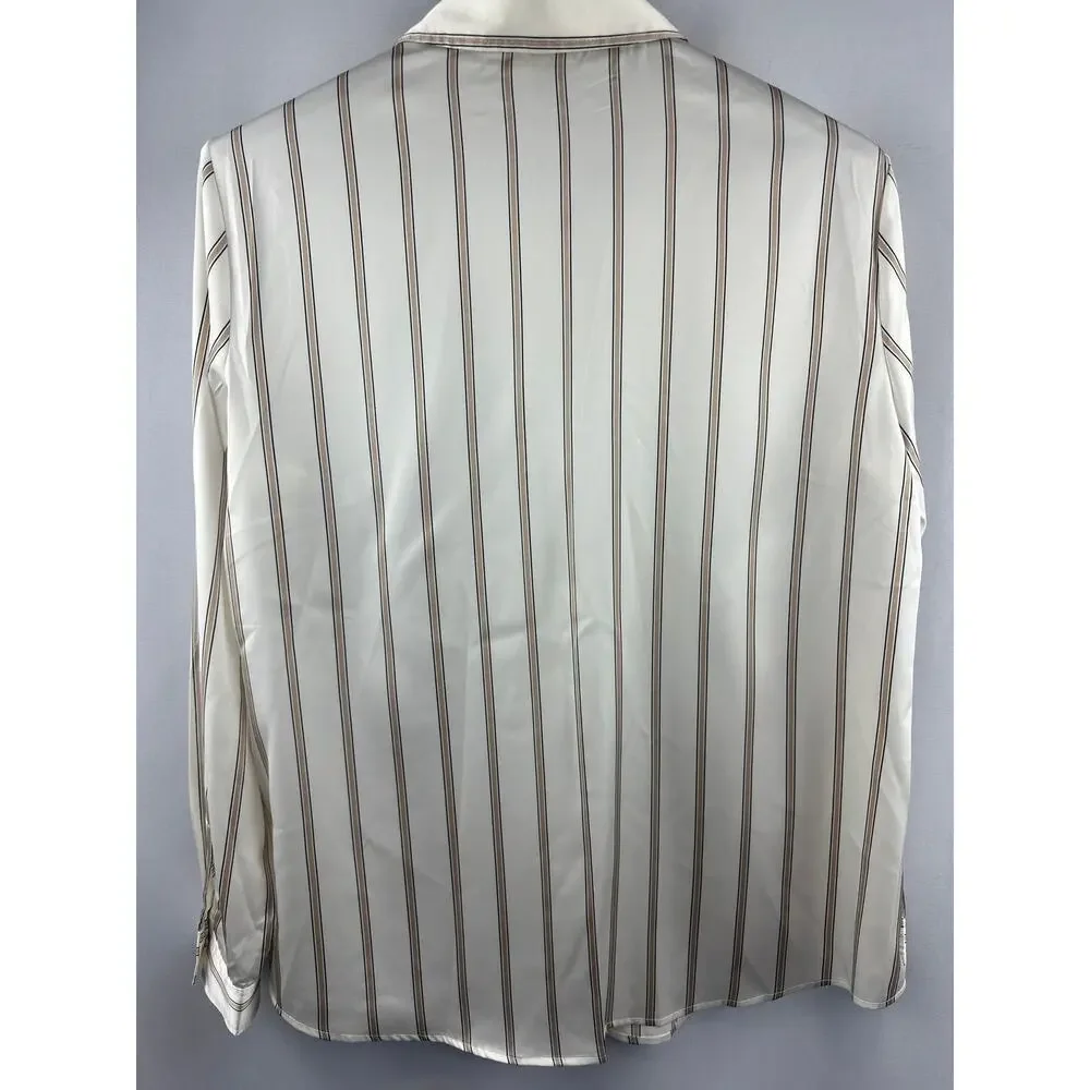 Women’s Anne Klein Cream and Tan Striped Satin Blouse Size L - Picture 5 of 5
